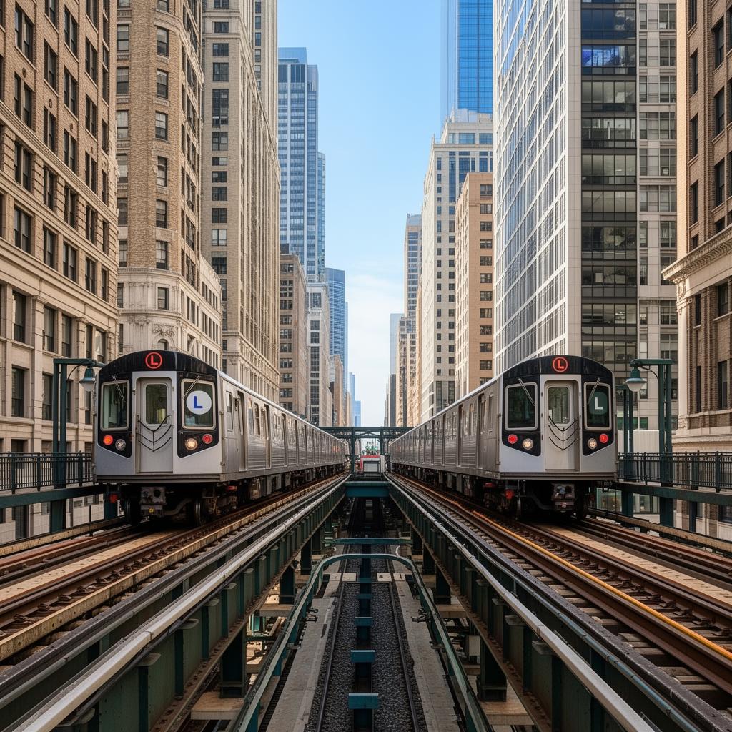 Chicago L train pulling into a downtown station